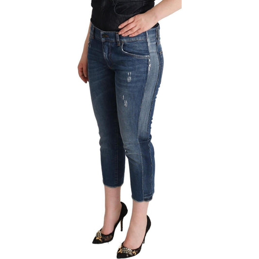 Dolce & Gabbana Blue Washed Mid Waist Denim Logo Cropped Jeans PAN72793 - 40