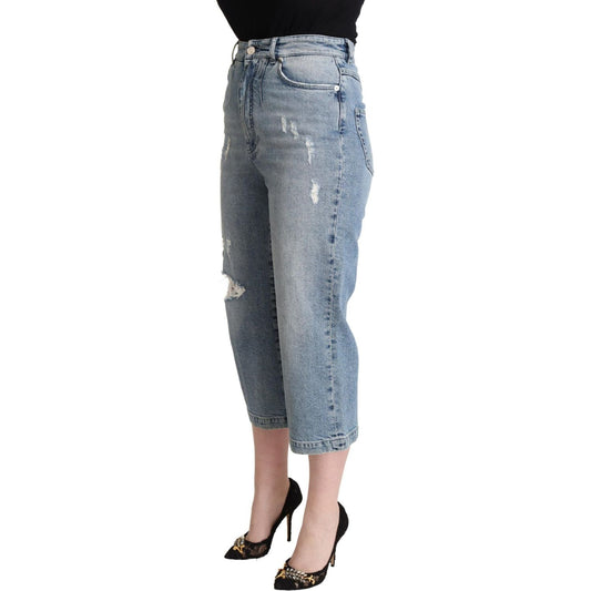 Dolce & Gabbana Blue Tattered Cotton Denim Capri Cropped Jeans PAN72816- 40