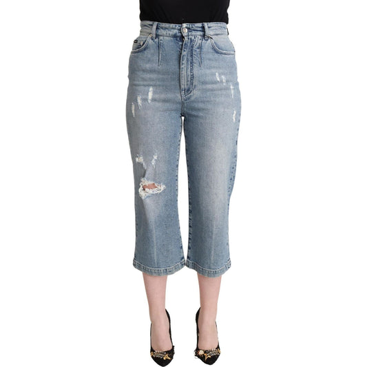 Dolce & Gabbana Blue Tattered Cotton Denim Capri Cropped Jeans PAN72816- 40