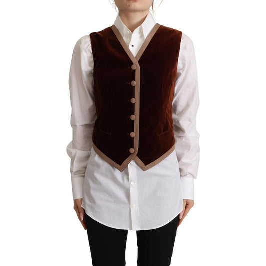 Dolce & Gabbana Bordeaux Velvet Cotton V-neck Sleeveless Vest Top Dolce & Gabbana