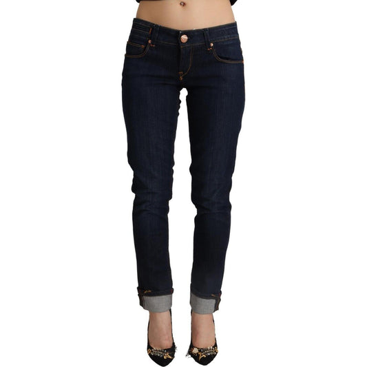 Acht Blue Cotton Low Waist Slim Fit Denim Women Trouser Jeans Acht