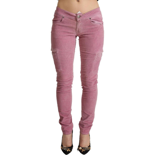 Acht Pink Cotton Low Waist Skinny Denim Cargo Jeans Acht