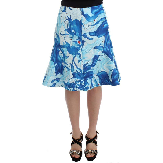 Koonhor Blue Peplum Fresco-Print Straight Pencil Skirt Koonhor