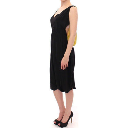 Lamberto Petri Black Yellow Silk Shift Sheath Coctail Dress Lamberto Petri