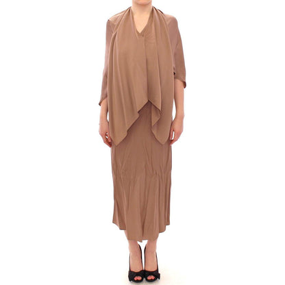Lamberto Petri Brown Draped Silk Sheath Shift Coctail Dress Lamberto Petri