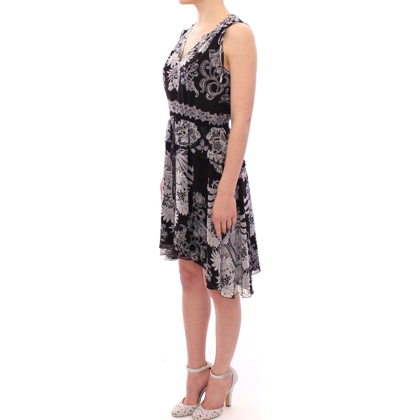 Sachin & Babi Black Silk Floral Pattern Shift Coctail Dress Sachin & Babi