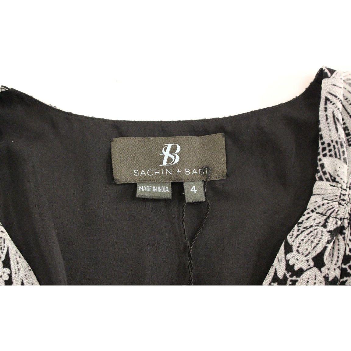 Sachin & Babi Black Silk Floral Pattern Shift Coctail Dress Sachin & Babi