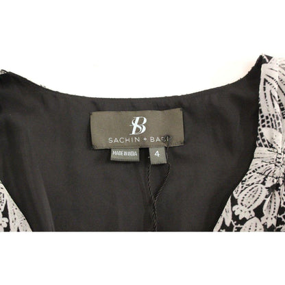 Sachin & Babi Black Silk Floral Pattern Shift Coctail Dress Sachin & Babi