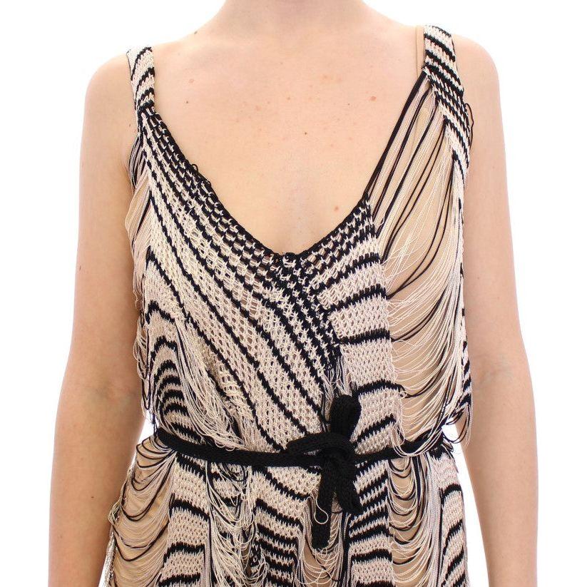 Alice Palmer Black Chainette Knit Striped Assymetrical Dress Alice Palmer