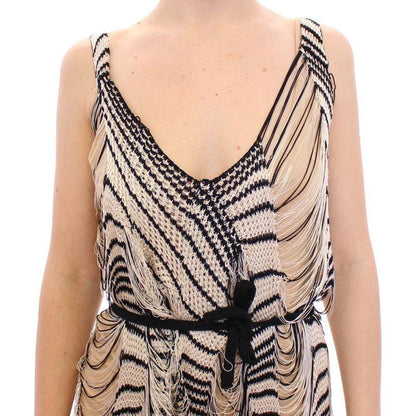 Alice Palmer Black Chainette Knit Striped Assymetrical Dress Alice Palmer