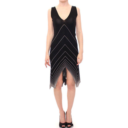 Alice Palmer Black White Low V Neck Knitted Cocktail Dress Alice Palmer