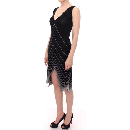 Alice Palmer Black White Low V Neck Knitted Cocktail Dress Alice Palmer