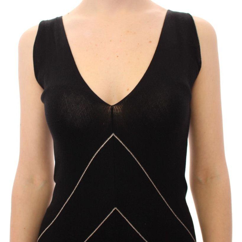 Alice Palmer Black White Low V Neck Knitted Cocktail Dress Alice Palmer