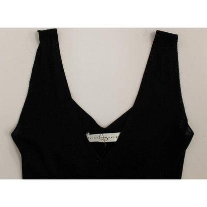 Alice Palmer Black White Low V Neck Knitted Cocktail Dress Alice Palmer