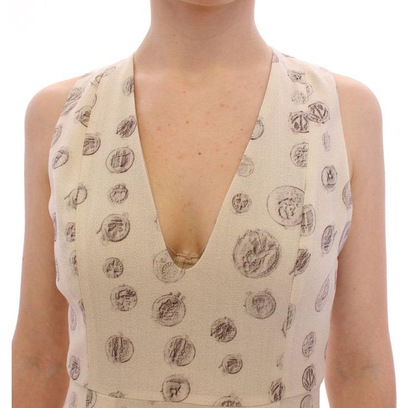 Andrea Incontri White Printed Shift V-neck Sheath Dress Andrea Incontri