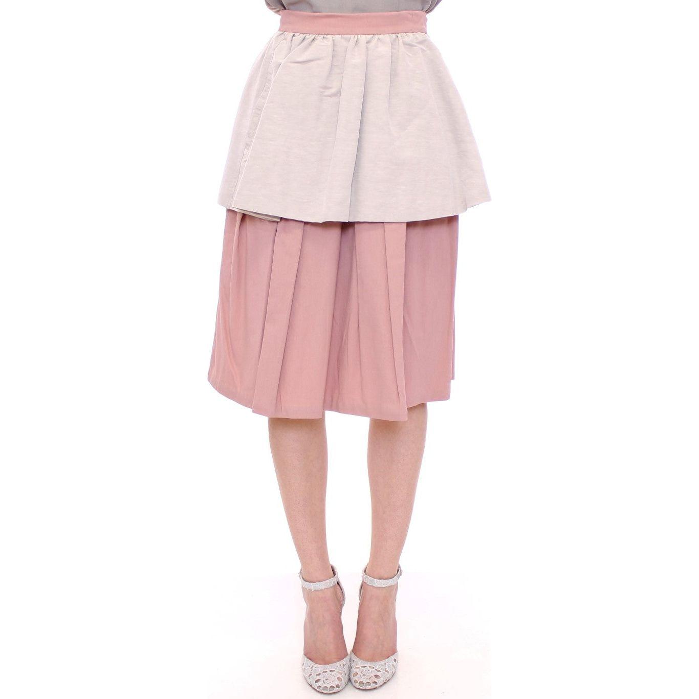 Comeforbreakfast Pink Gray Knee-Length Pleated Skirt Comeforbreakfast