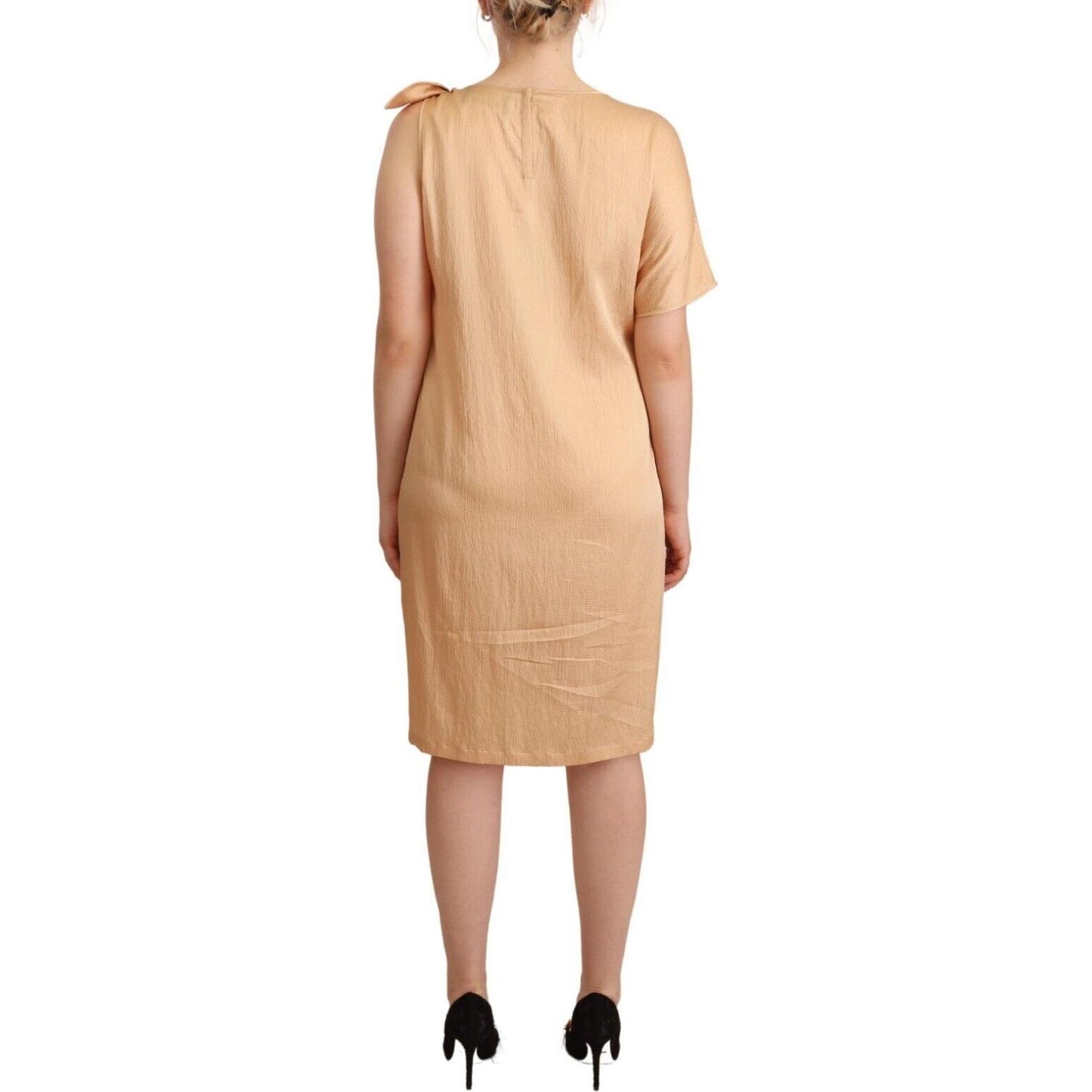 Moschino Beige One Sleeve Knee Length Shift Dress 1728,67345645728,Beige,Clothing,Dresses - Clothing,Dresses - Women - Clothing,IT44|L,Material: 52% Viscose 48% Nylon,Moschino,New with tags,Short - Dresses - Clothing,Shortsleeve - Dresses - Clothing,Women