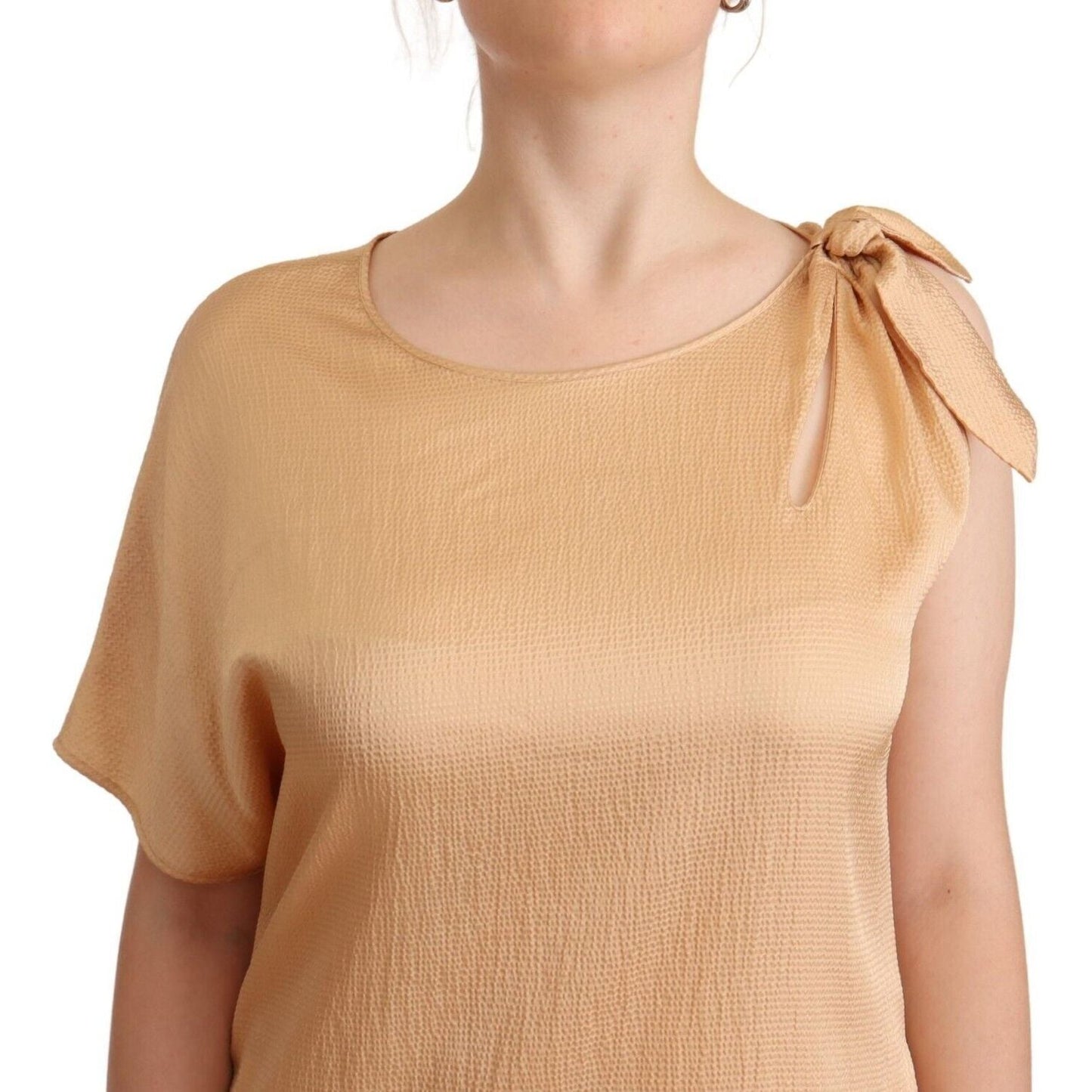 Moschino Beige One Sleeve Knee Length Shift Dress 1728,67345645728,Beige,Clothing,Dresses - Clothing,Dresses - Women - Clothing,IT44|L,Material: 52% Viscose 48% Nylon,Moschino,New with tags,Short - Dresses - Clothing,Shortsleeve - Dresses - Clothing,Women