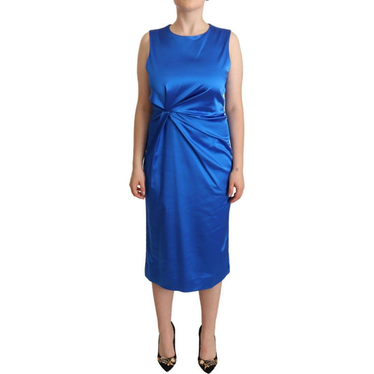 P.A.R.O.S.H. Blue Acetate Sleeveless Pleated Midi Sheath Dress DR28396 - 46