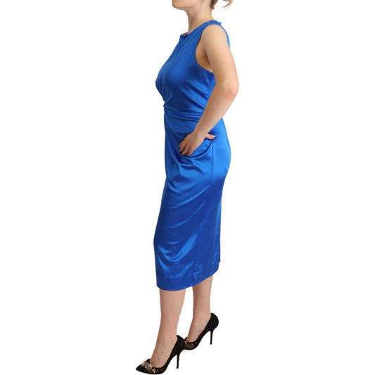 P.A.R.O.S.H. Blue Acetate Sleeveless Pleated Midi Sheath Dress DR28396 - 46