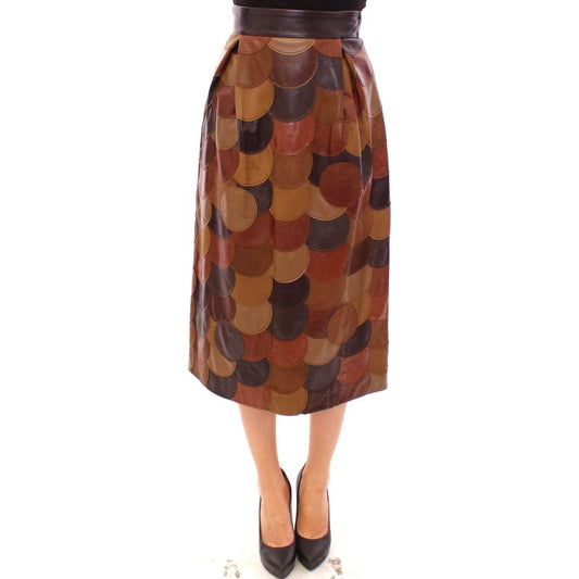 Dolce & Gabbana Brown Patchwork Leather Straight Skirt Dolce & Gabbana