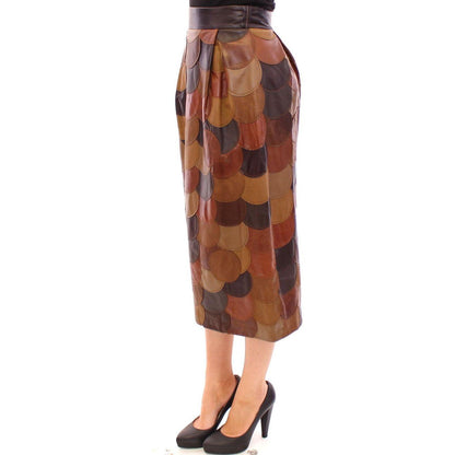 Dolce & Gabbana Brown Patchwork Leather Straight Skirt Dolce & Gabbana