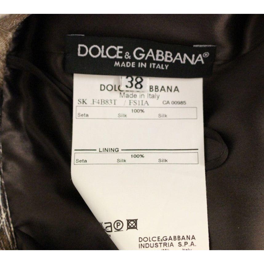 Dolce & Gabbana Brown Floral Silk Straight Full Skirt Dolce & Gabbana
