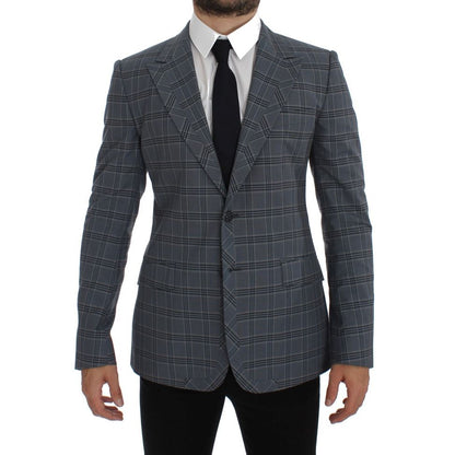 Dolce & Gabbana Blue Checkered Slim Fit Blazer Jacket