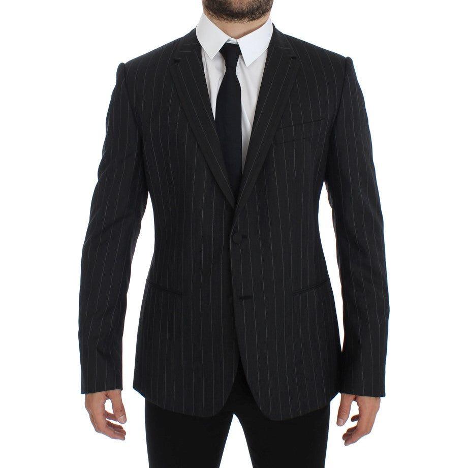 Dolce & Gabbana Gray Striped Slim Fit Wool Blazer Dolce & Gabbana