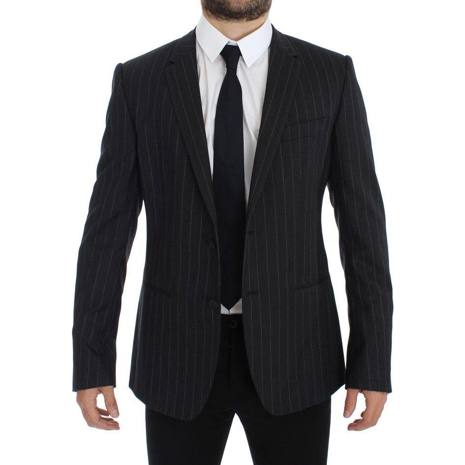 Dolce & Gabbana Gray Striped Slim Fit Wool Blazer Dolce & Gabbana