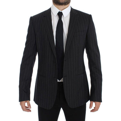Dolce & Gabbana Gray Striped Slim Fit Wool Blazer Dolce & Gabbana