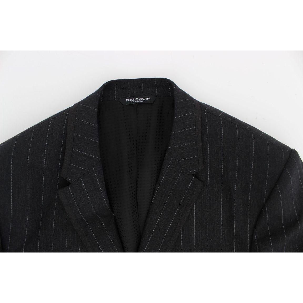 Dolce & Gabbana Gray Striped Slim Fit Wool Blazer Dolce & Gabbana