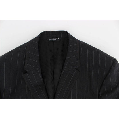 Dolce & Gabbana Gray Striped Slim Fit Wool Blazer Dolce & Gabbana