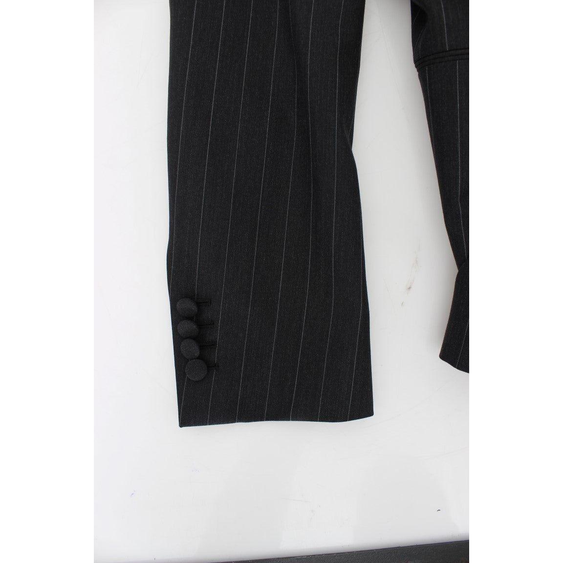 Dolce & Gabbana Gray Striped Slim Fit Wool Blazer Dolce & Gabbana