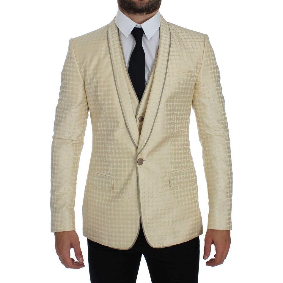 Dolce & Gabbana Beige Polka Dot Silk 2 Piece Blazer Dolce & Gabbana