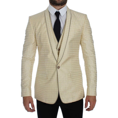 Dolce & Gabbana Beige Polka Dot Silk 2 Piece Blazer Dolce & Gabbana