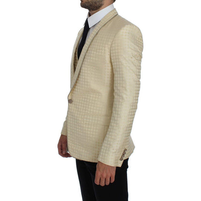 Dolce & Gabbana Beige Polka Dot Silk 2 Piece Blazer Dolce & Gabbana