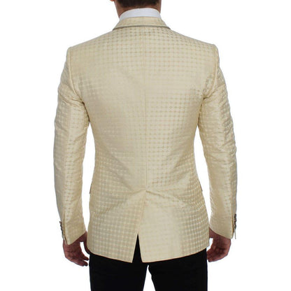 Dolce & Gabbana Beige Polka Dot Silk 2 Piece Blazer Dolce & Gabbana