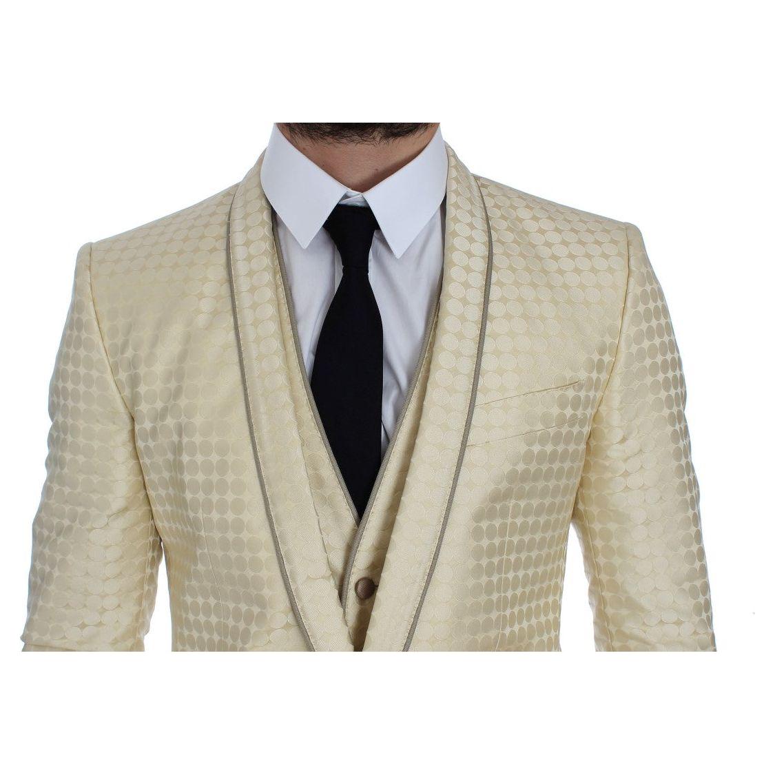 Dolce & Gabbana Beige Polka Dot Silk 2 Piece Blazer Dolce & Gabbana