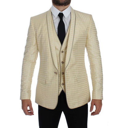 Dolce & Gabbana Beige Polka Dot Silk 2 Piece Blazer Dolce & Gabbana