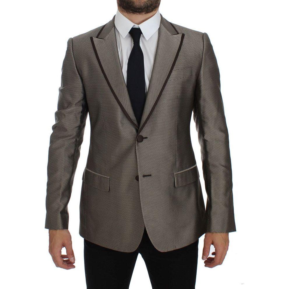 Dolce & Gabbana Brown Slim Fit Silk Two Button Blazer Dolce & Gabbana