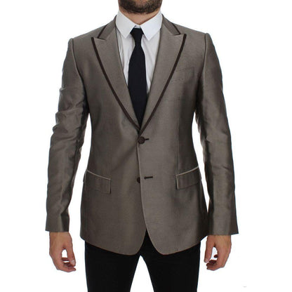 Dolce & Gabbana Brown Slim Fit Silk Two Button Blazer Dolce & Gabbana