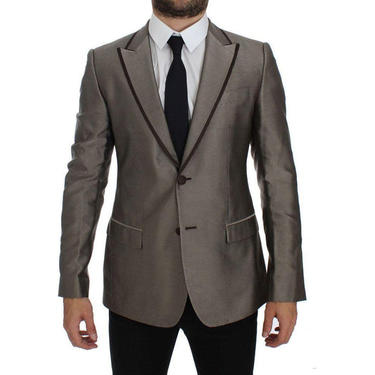 Dolce & Gabbana Brown Slim Fit Silk Two Button Blazer Dolce & Gabbana