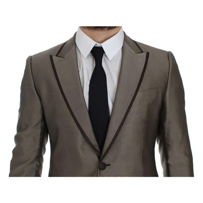 Dolce & Gabbana Brown Slim Fit Silk Two Button Blazer Dolce & Gabbana