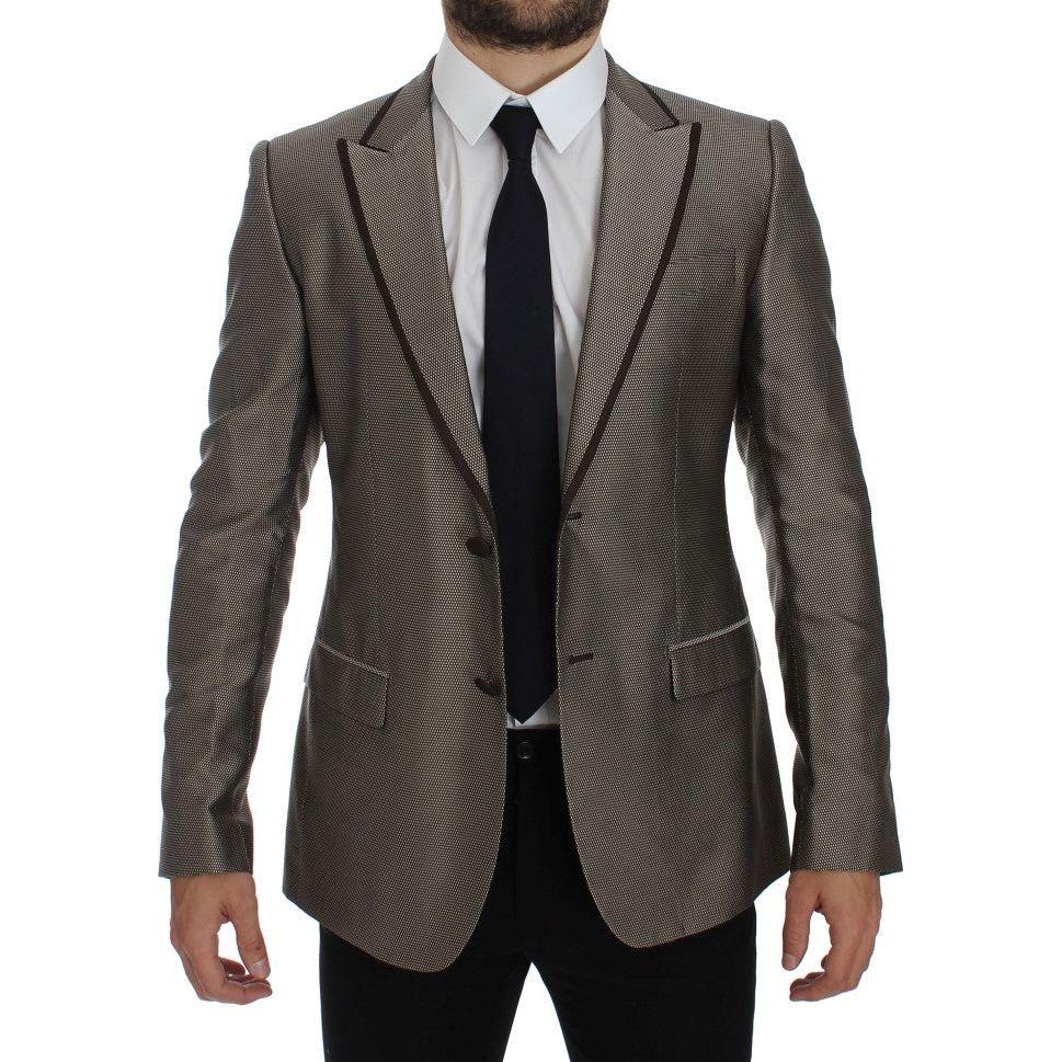 Dolce & Gabbana Brown Slim Fit Silk Two Button Blazer Dolce & Gabbana
