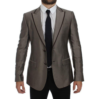 Dolce & Gabbana Brown Slim Fit Silk Two Button Blazer Dolce & Gabbana