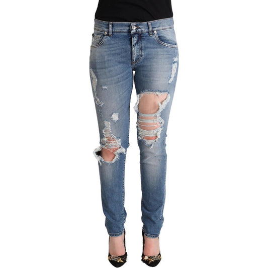 Dolce & Gabbana Blue Distressed Cotton Denim Skinny Jeans PAN72792 - 40