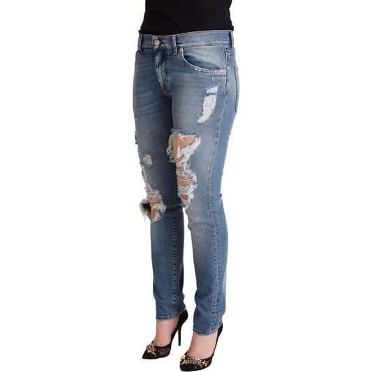 Dolce & Gabbana Blue Distressed Cotton Denim Skinny Jeans PAN72792 - 40