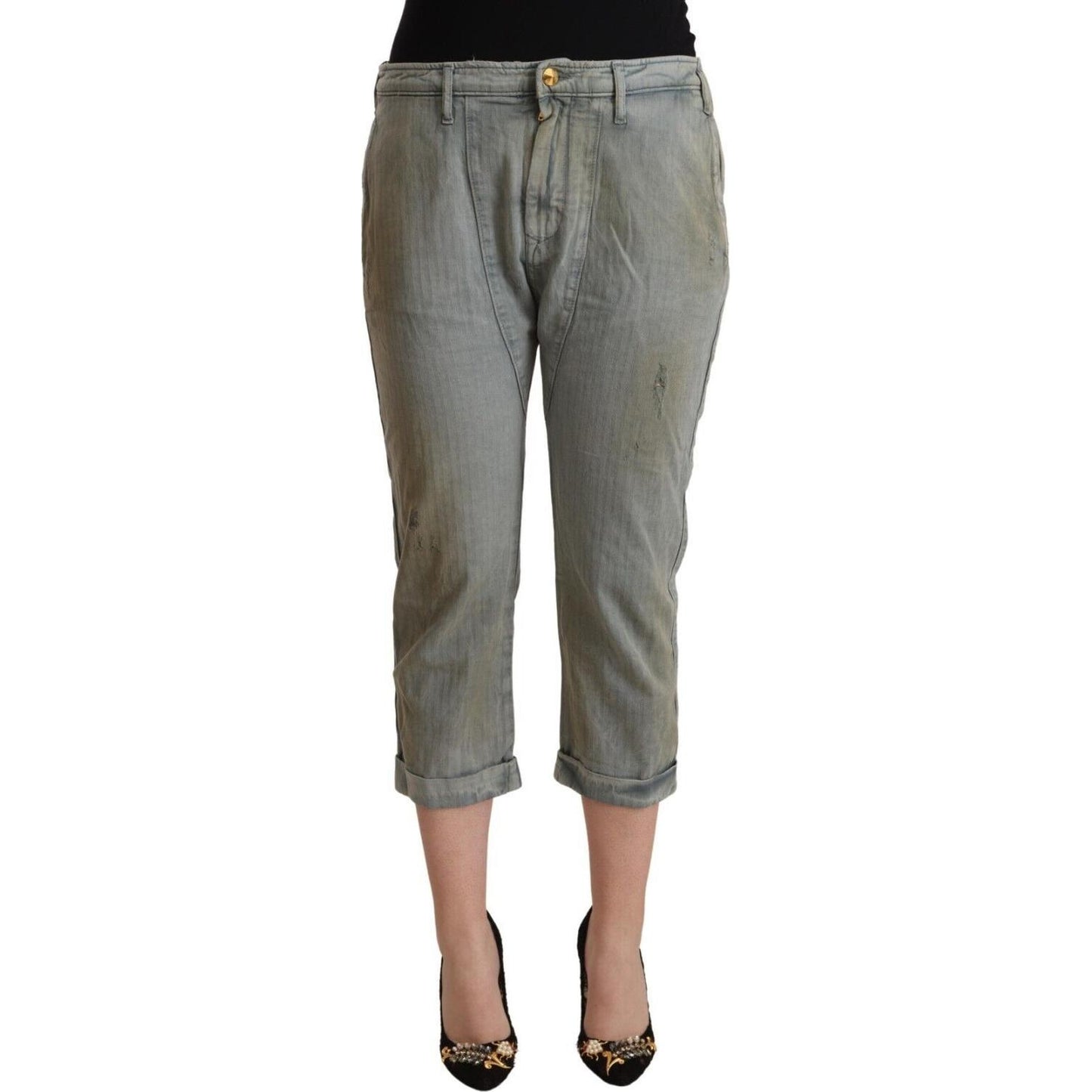 CYCLE Gray 100% Cotton Mid Waist Skinny Cropped Pants CYCLE