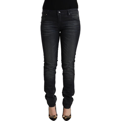 Acht Black Washed Cotton Low Waist Slim Fit Denim Jeans Acht